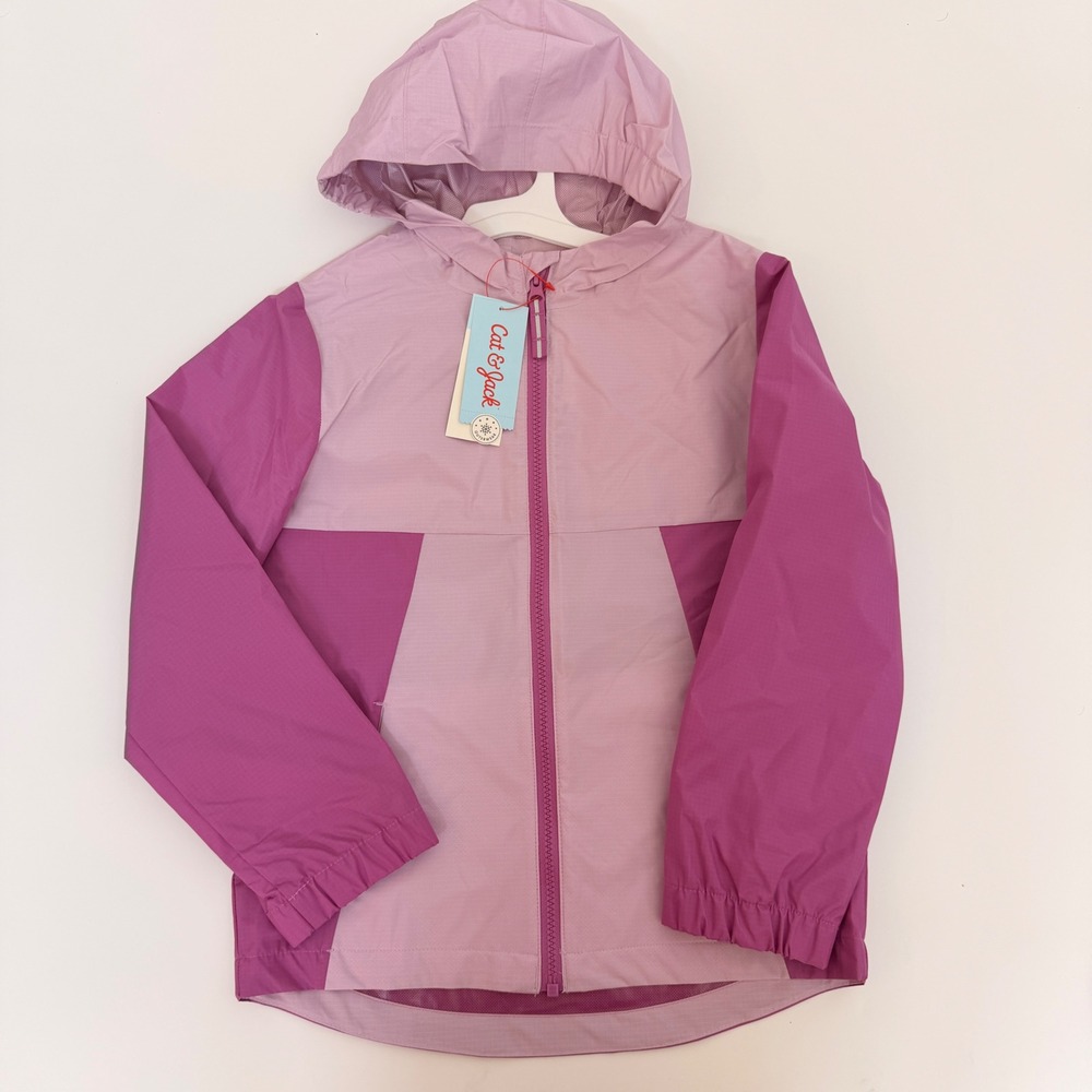 Cat & Jack Girls Purple Windbreaker Hooded Jacket Water Resistant Size S 6/7 NWT